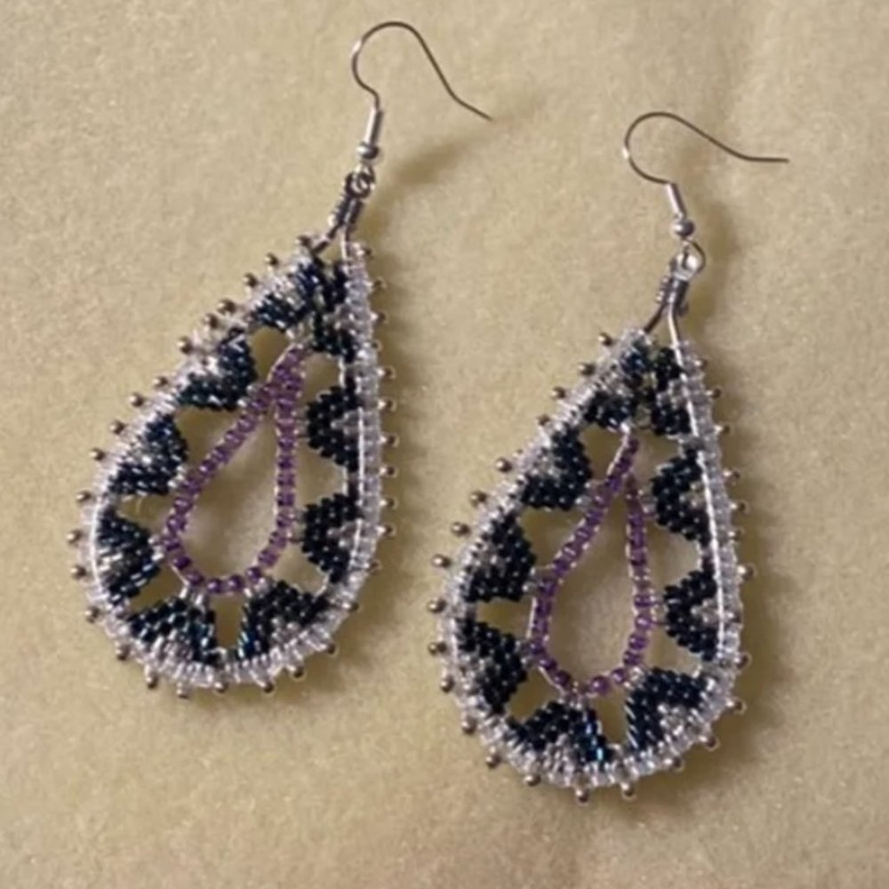 Beaded teardrop shape beaded hoop earrings